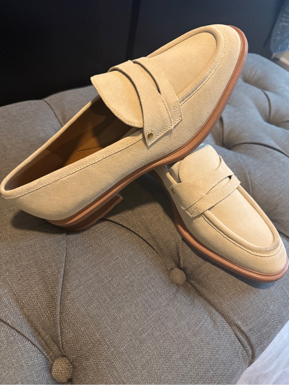 Women's Suede Penny Loafers in Cream